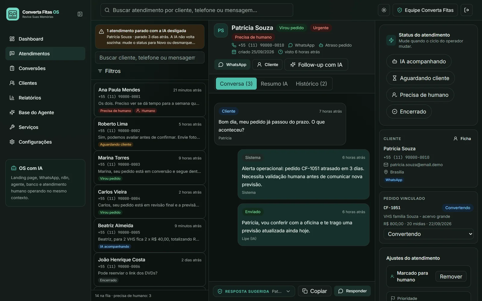 Captura da interface: Inbox de atendimentos