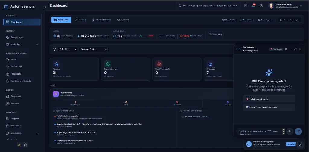 Captura da interface do projeto CRM Operacional com IA