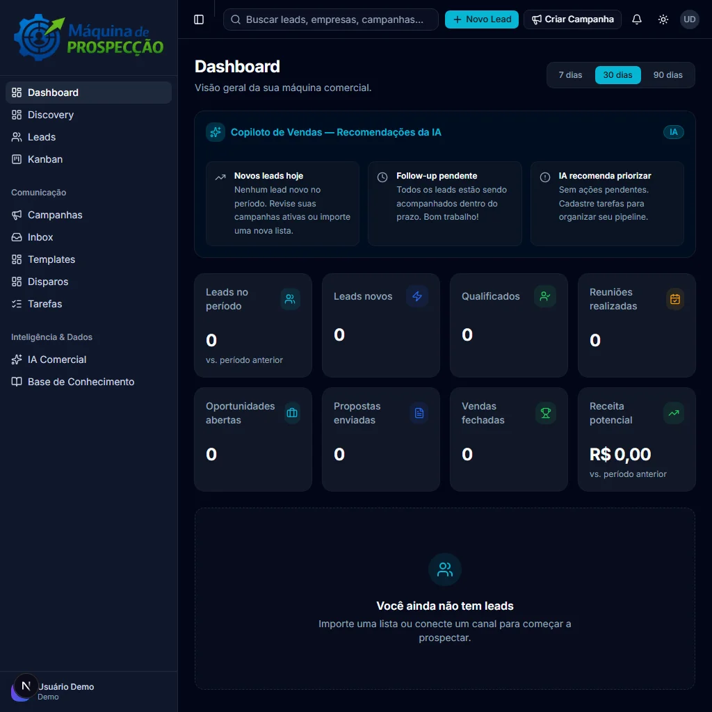 Captura da interface do projeto Máquina de Prospecção